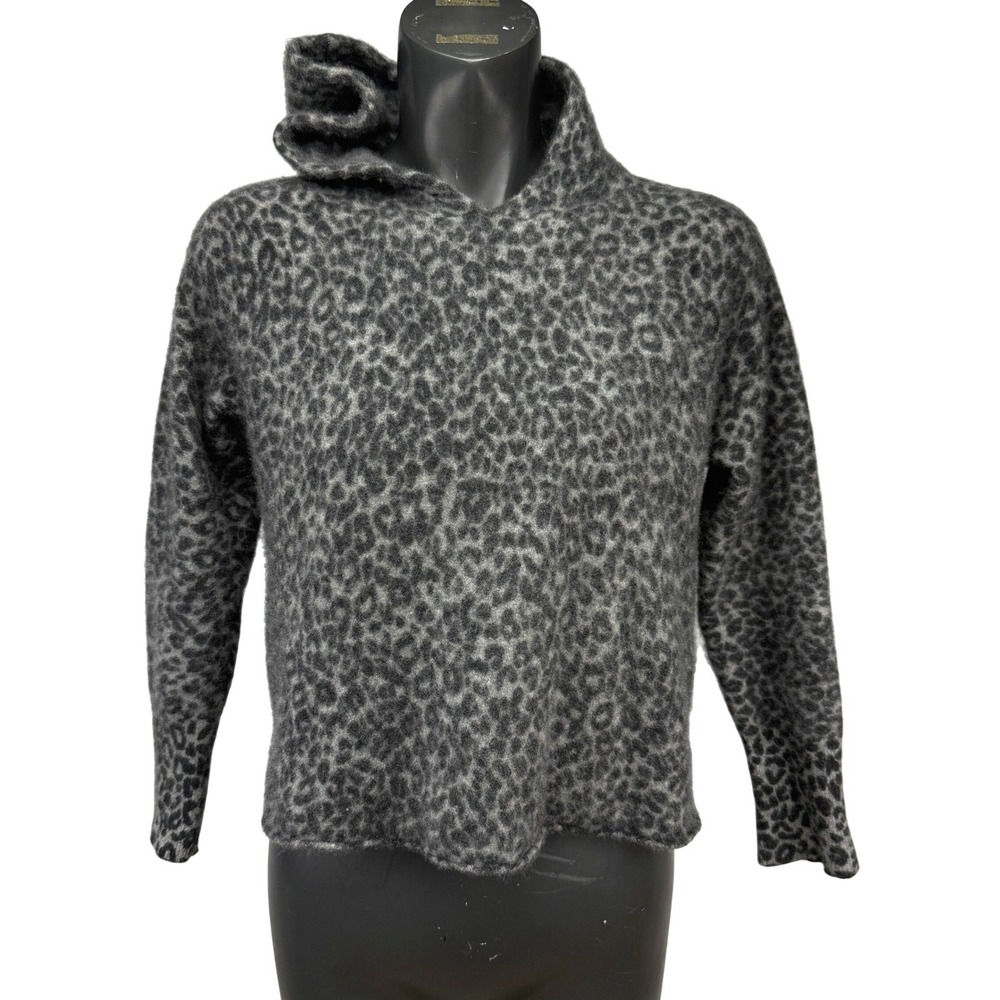 SKULL‎ CASHMERE Grey Leopard Print 100% Cashmere Hoodie Sweater Size M